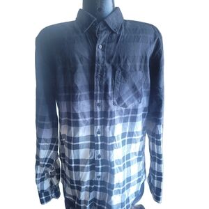 Brooklyn Calling Black and White Checkered Ombre Mens Shirt M